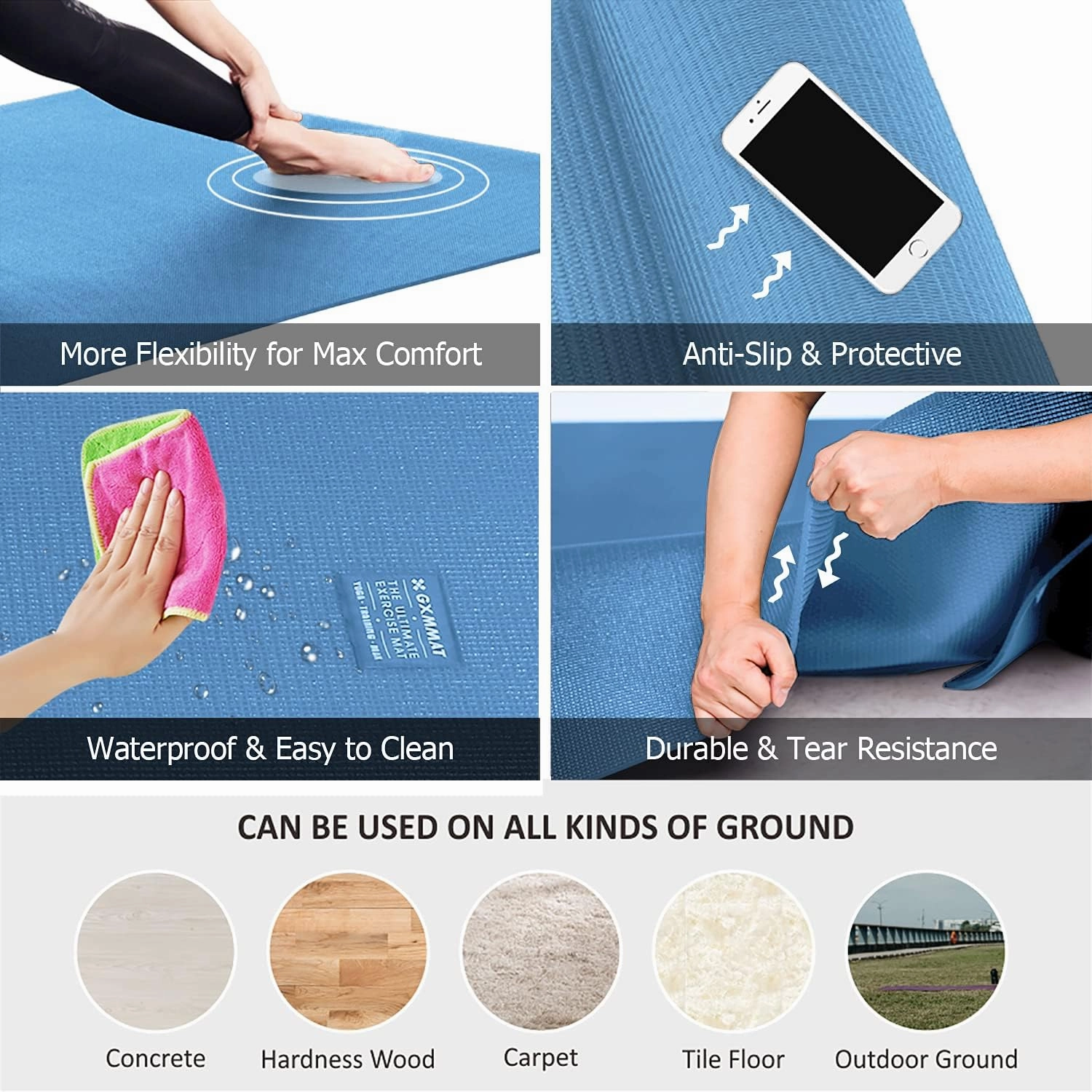 GXMMAT Large Yoga Mat 12'x6'/10'x6'/6'x8'(7mm), Extra Thick Workout Mats for Home Gym Flooring, Ultra Comfortable Non-Slip Quick Resilient Barefoot Wide Exercise Mat for Pilates, Stretching,Meditation
