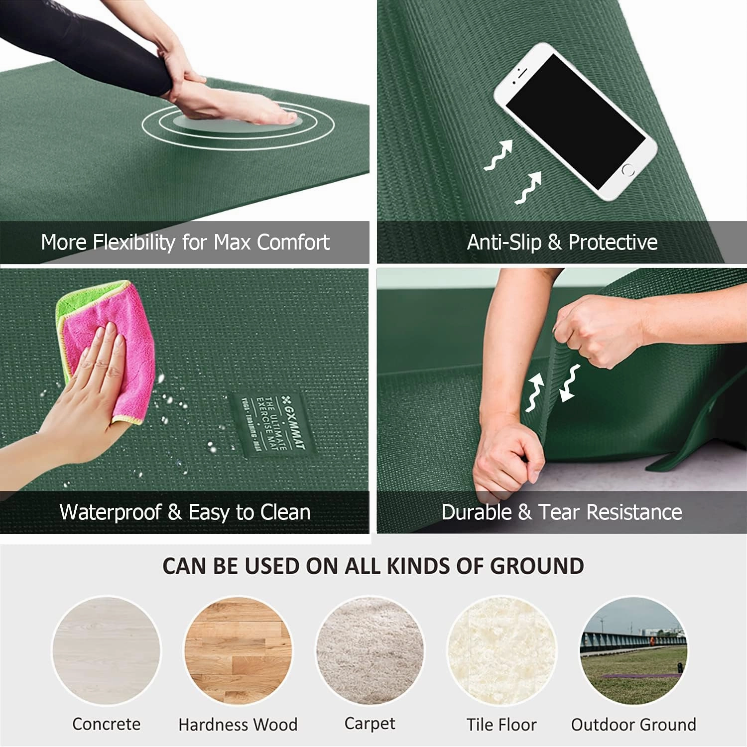 GXMMAT Large Yoga Mat 12'x6'/10'x6'/6'x8'(7mm), Extra Thick Workout Mats for Home Gym Flooring, Ultra Comfortable Non-Slip Quick Resilient Barefoot Wide Exercise Mat for Pilates, Stretching,Meditation