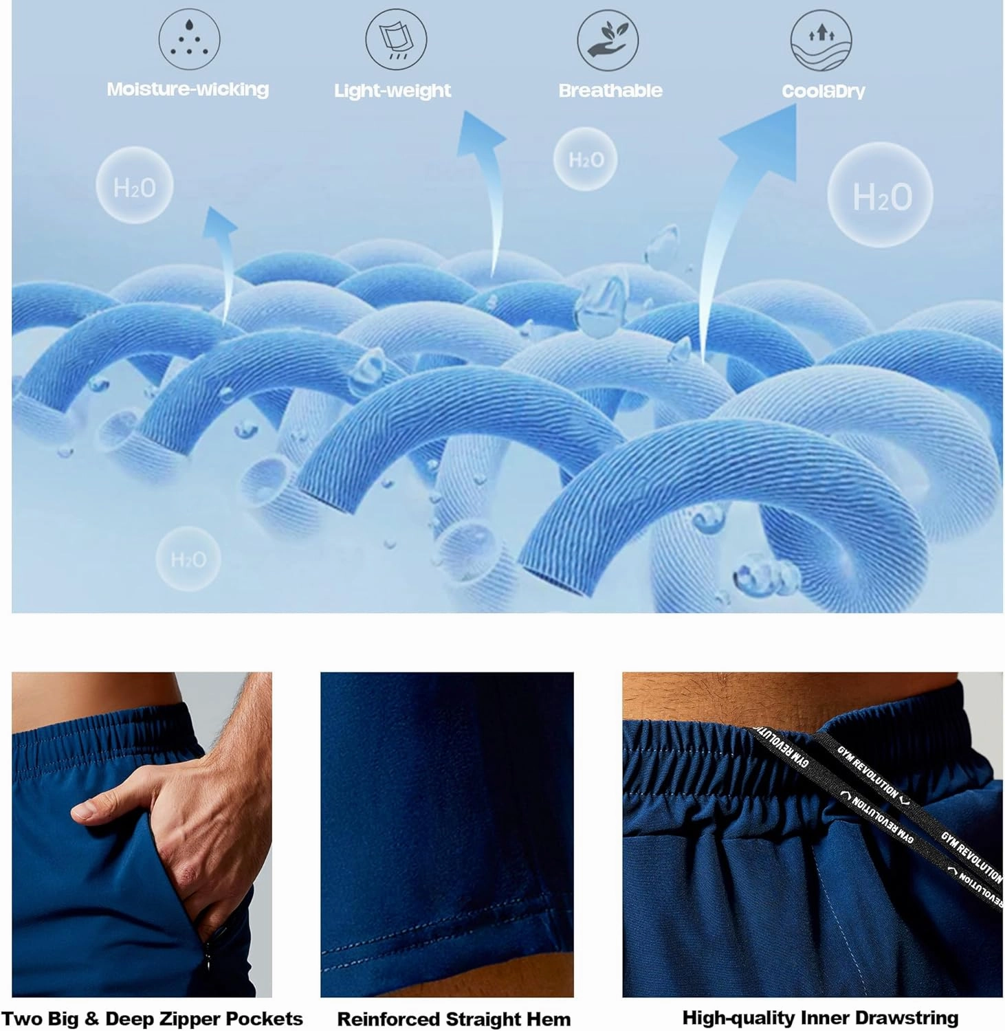 GYM REVOLUTION Men's Workout Running Gym Training Shorts