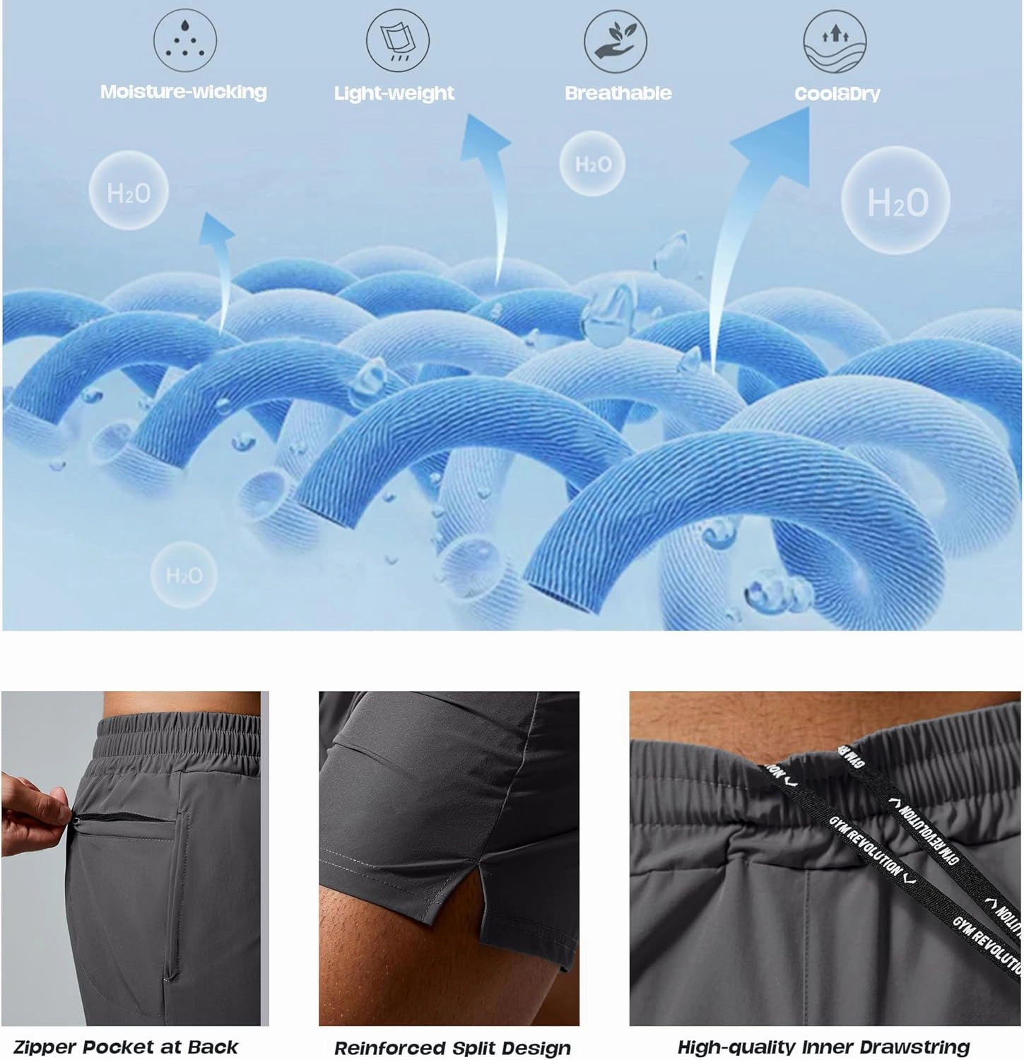 GYM REVOLUTION Men's Workout Running Gym Training Shorts