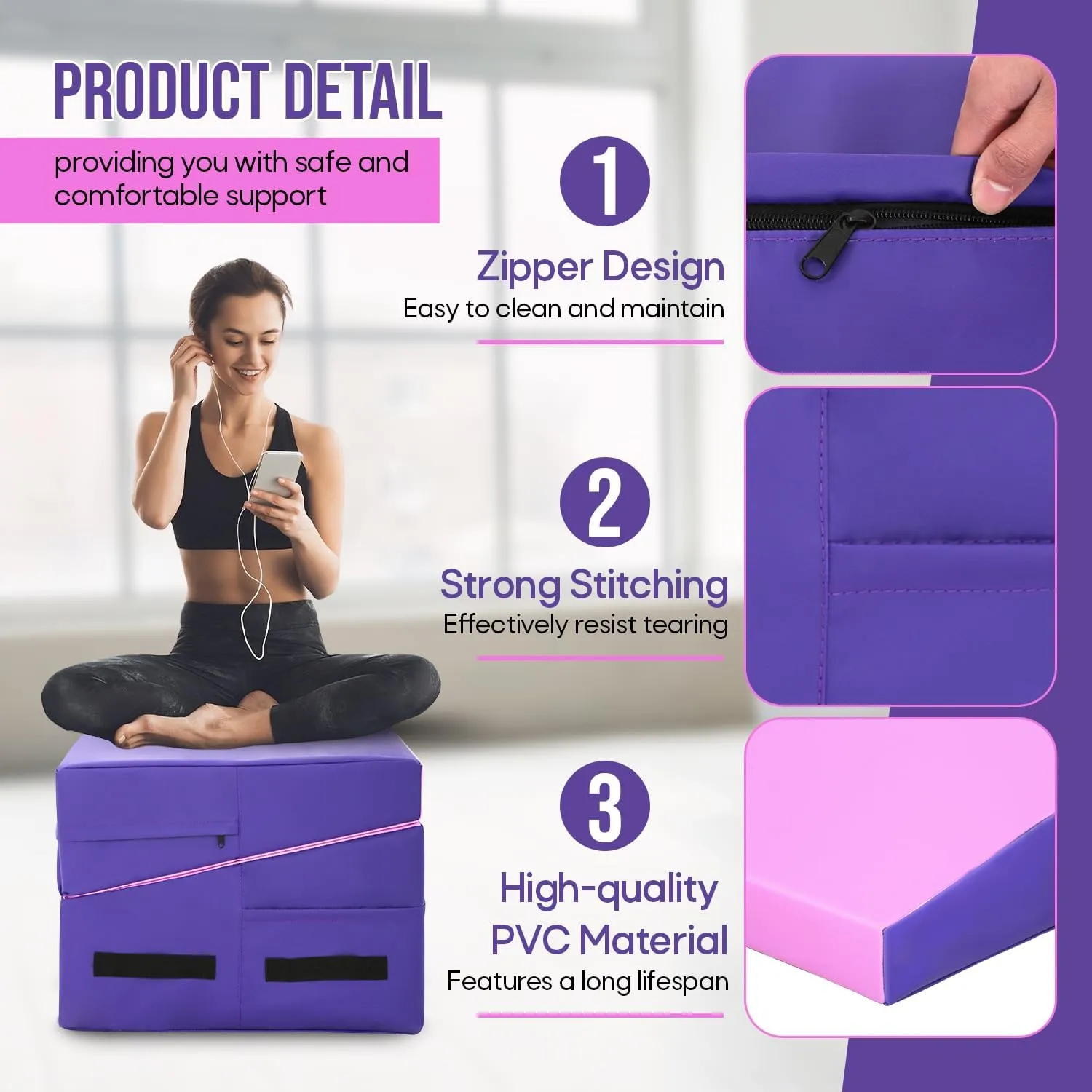 Gymnastics Mat Incline Tumbling Mats yoga mat for Home Gym, Folding Exercise Mat with Non-Slip PU Surface & Handles, Cheese Wedge Mat