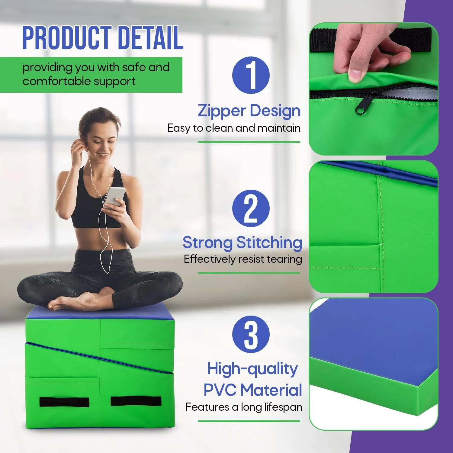 Gymnastics Mat Incline Tumbling Mats yoga mat for Home Gym, Folding Exercise Mat with Non-Slip PU Surface & Handles, Cheese Wedge Mat