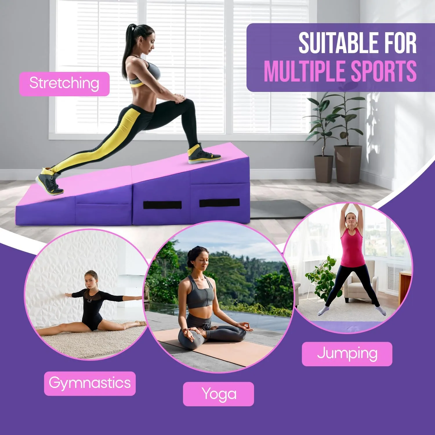 Gymnastics Mat Incline Tumbling Mats yoga mat for Home Gym, Folding Exercise Mat with Non-Slip PU Surface & Handles, Cheese Wedge Mat