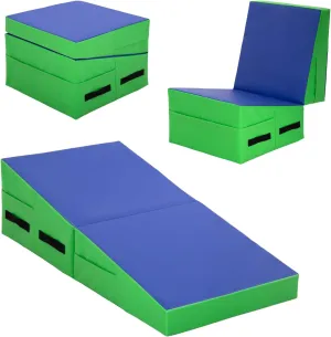 Gymnastics Mat Incline Tumbling Mats yoga mat for Home Gym, Folding Exercise Mat with Non-Slip PU Surface & Handles, Cheese Wedge Mat