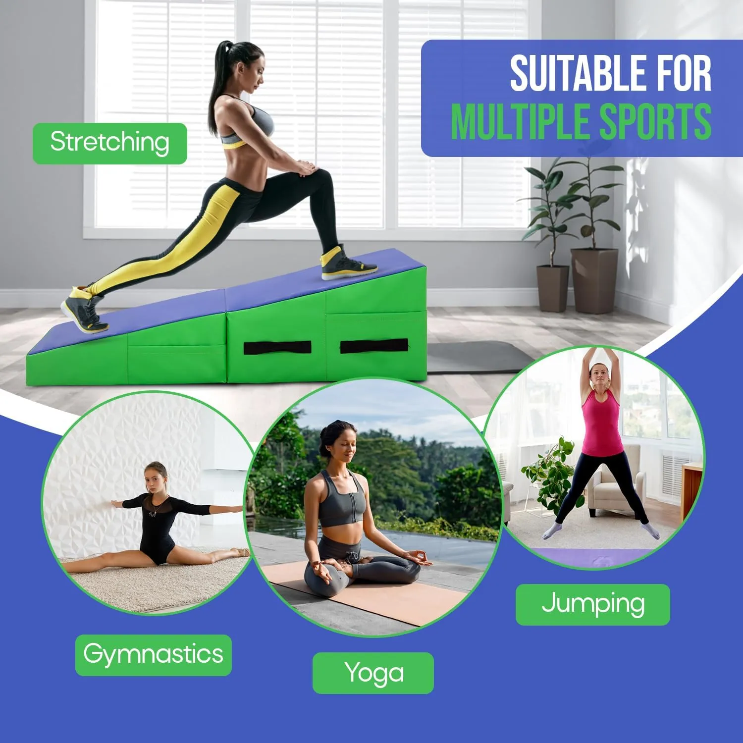 Gymnastics Mat Incline Tumbling Mats yoga mat for Home Gym, Folding Exercise Mat with Non-Slip PU Surface & Handles, Cheese Wedge Mat