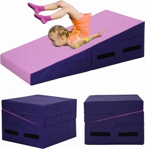 Gymnastics Mat 34”X24”X14” Incline Tumbling Mats for Home Gym, Folding Exercise Mat Cheese Wedge Mat with Non-Slip PVC Surface & Handles for Kid Adults Workout