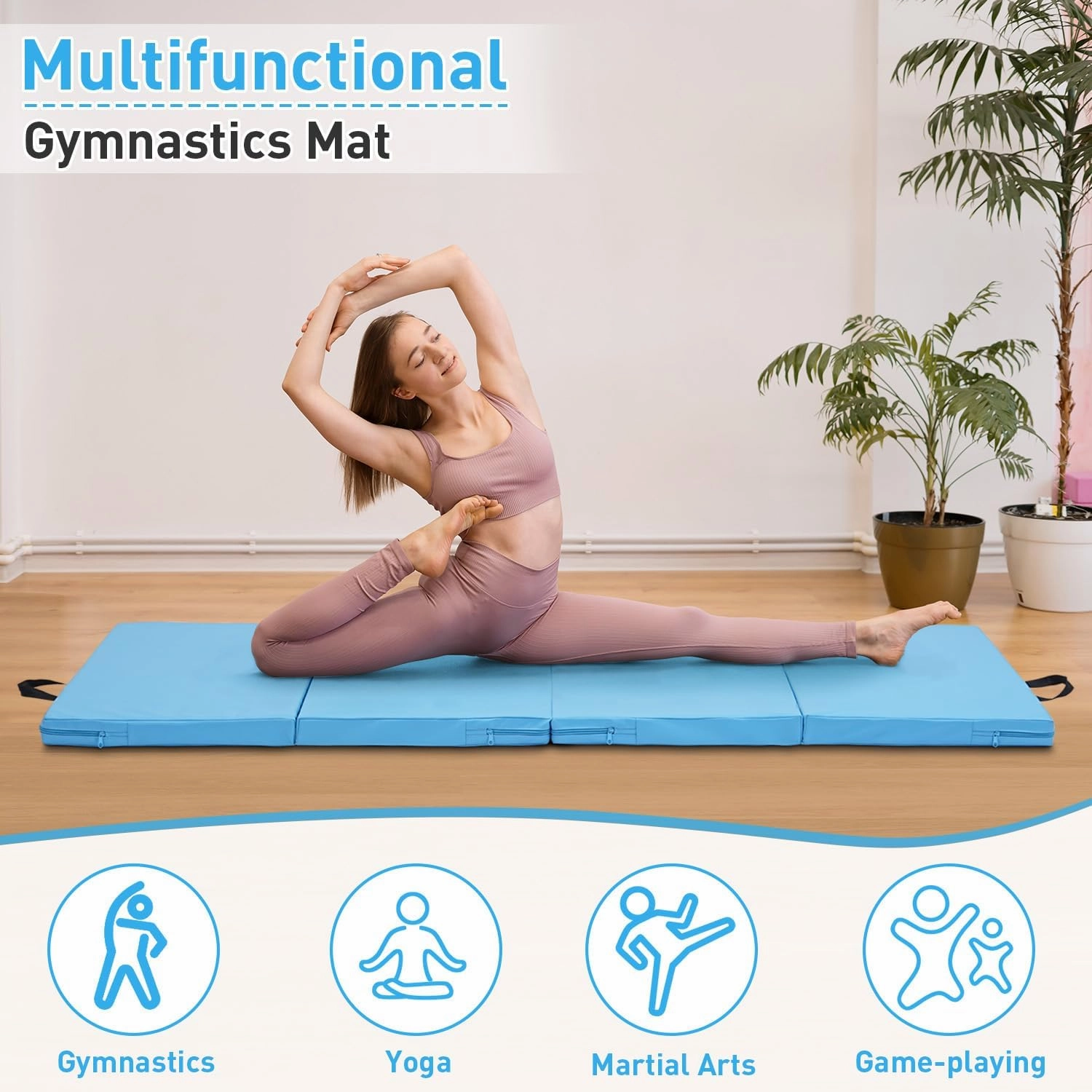 Gymnastics Mat, 3'x6'/4'x8' Thick Folding Kids' Gymnastic Tumbling Mat with Carrying Handles for Home Gym Exercise & Play