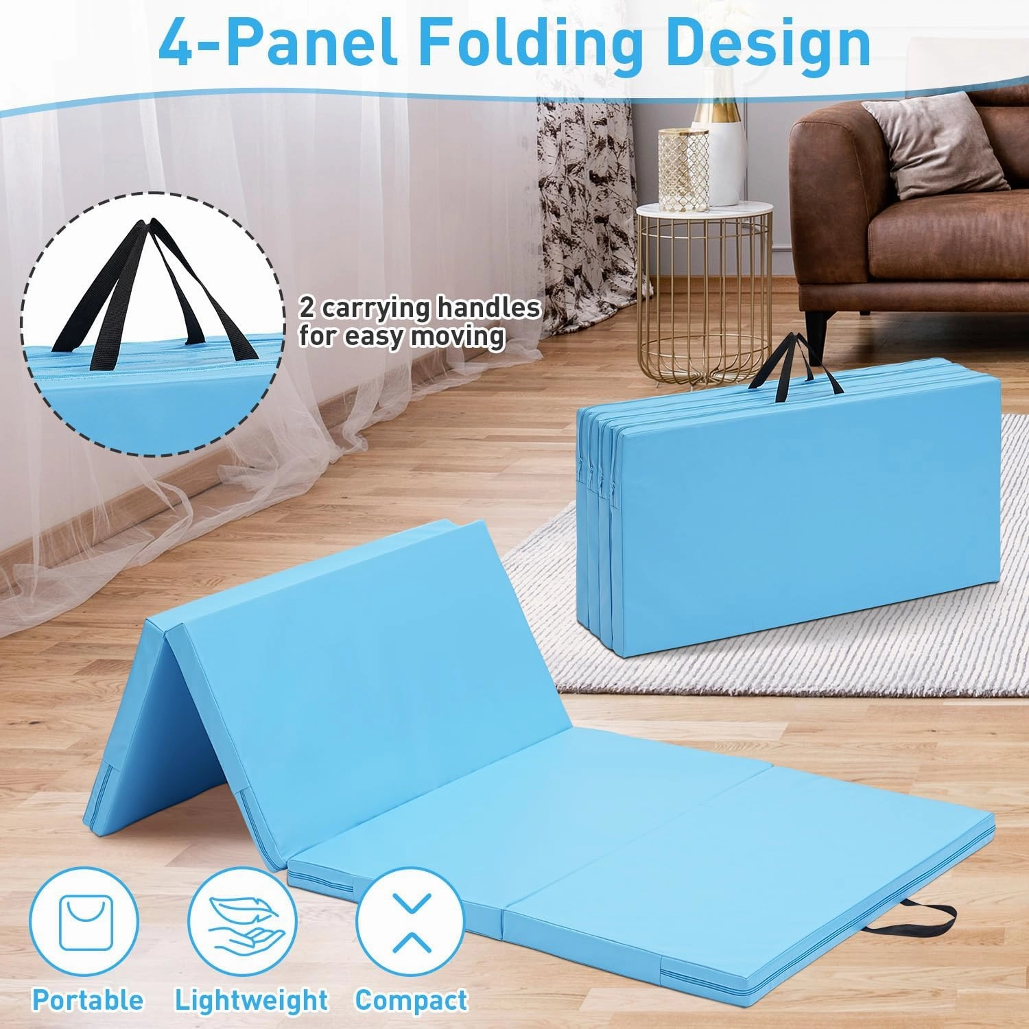 Gymnastics Mat, 3'x6'/4'x8' Thick Folding Kids' Gymnastic Tumbling Mat with Carrying Handles for Home Gym Exercise & Play