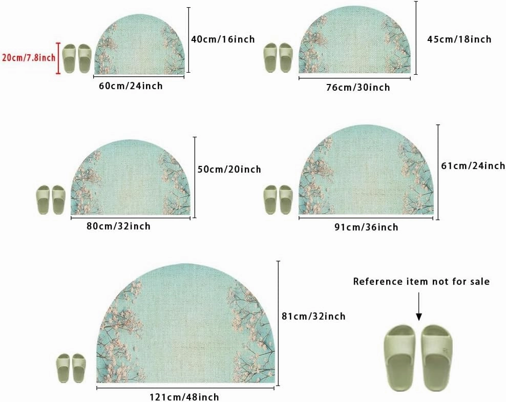 Half Round Entrance Mat Light Blue Floral White Flowers Breath Pastel Layout Banner X S Washable Bath Rug Bath Home Kitchen Dinner Decor