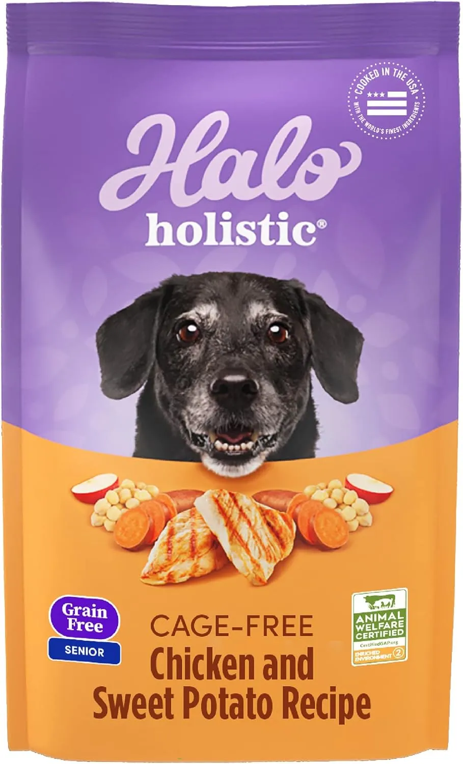 Halo Holistic Senior Dog Food, Cage Free Chicken & Sweet Potato Recipe, Grain Free Dry Dog Food, Complete Digestive Health, 3.5 lb Bag