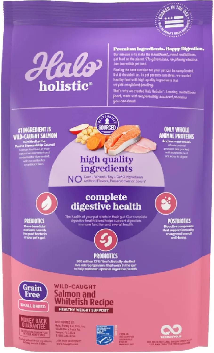 Halo Holistic Small Breed Dog Food, Wild Caught Salmon & Whitefish Recipe, Grain Free Dry Dog Food, for Healthy Weight Support, 3.5 lb Bag