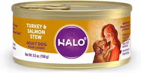 Halo Wet Dog Food Whole Turkey & Salmon Stew Recipe, Real Meat Canned Dog Food, Meal or Topper, 5.5 Oz Can (Pack of 12)