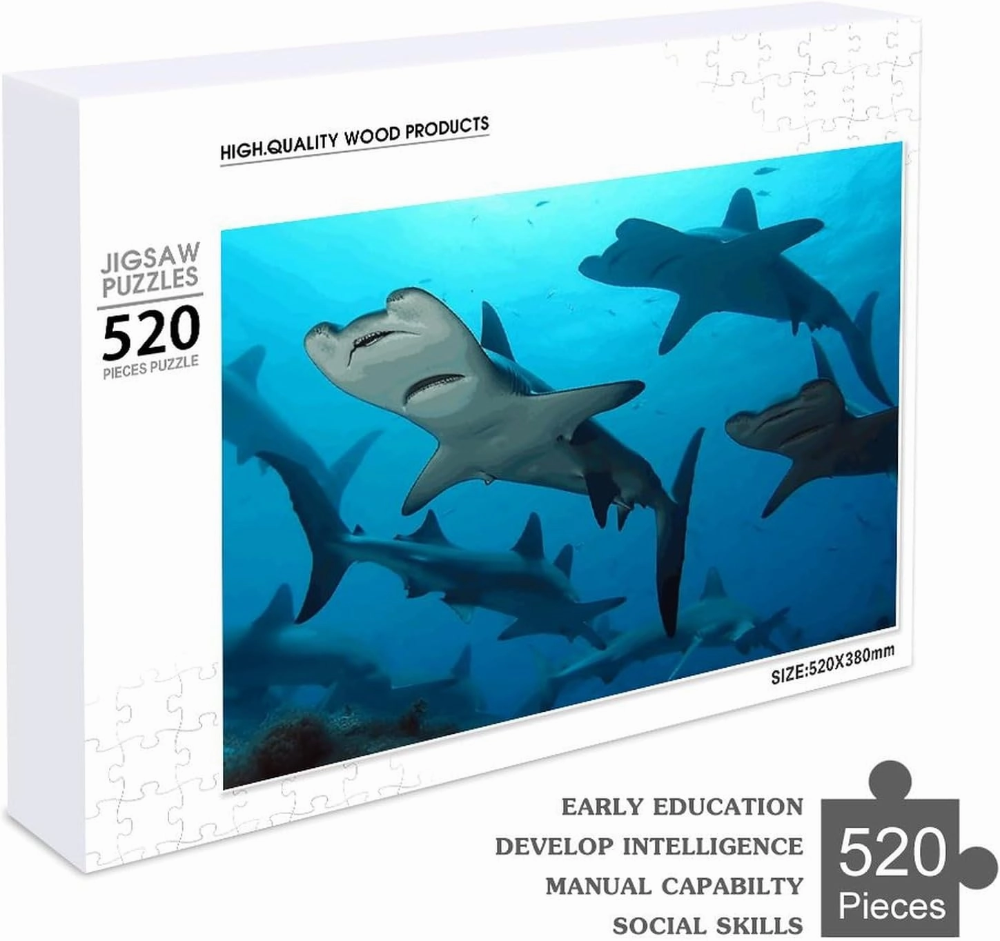 Hammerhead Sharks Puzzles 520 Pieces Personalized Jigsaw Puzzles Hammerhead Sharks Photo Puzzle Challenging Picture Puzzle for Adults Personaliz Jigsaw with Storage Bag (20.5" X 15")