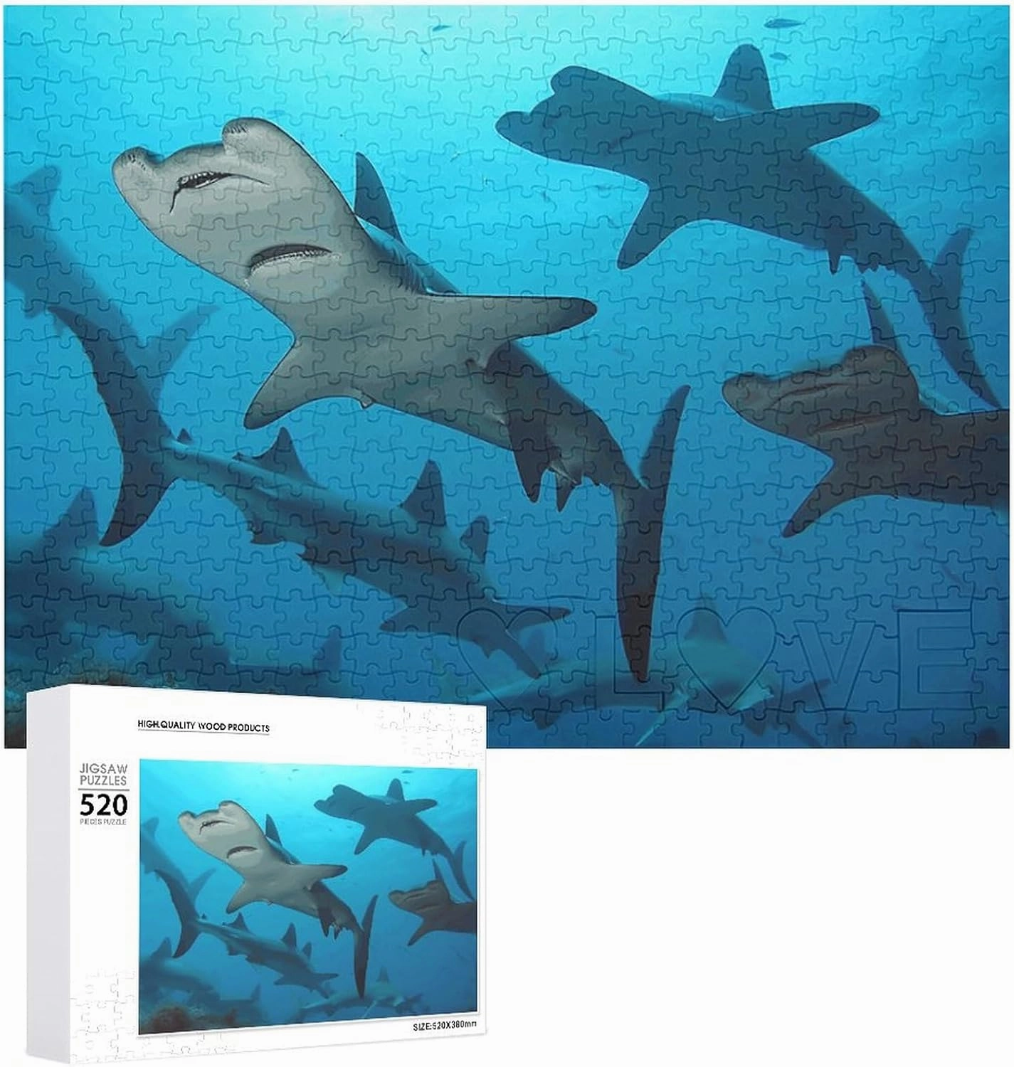 Hammerhead Sharks Puzzles 520 Pieces Personalized Jigsaw Puzzles Hammerhead Sharks Photo Puzzle Challenging Picture Puzzle for Adults Personaliz Jigsaw with Storage Bag (20.5" X 15")