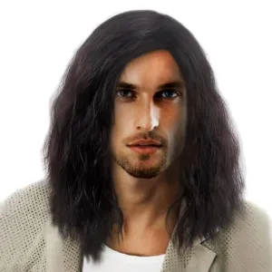H&Bwig Black Curly Long Wavy Fluffy Wig for Men - Synthetic Hair for Daily Costume Party (Black)