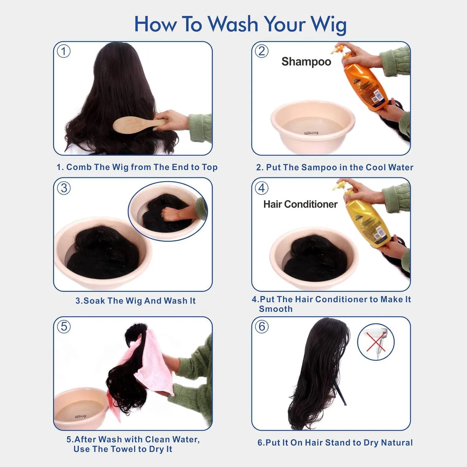 H&Bwig Black Curly Long Wavy Fluffy Wig for Men - Synthetic Hair for Daily Costume Party (Black)