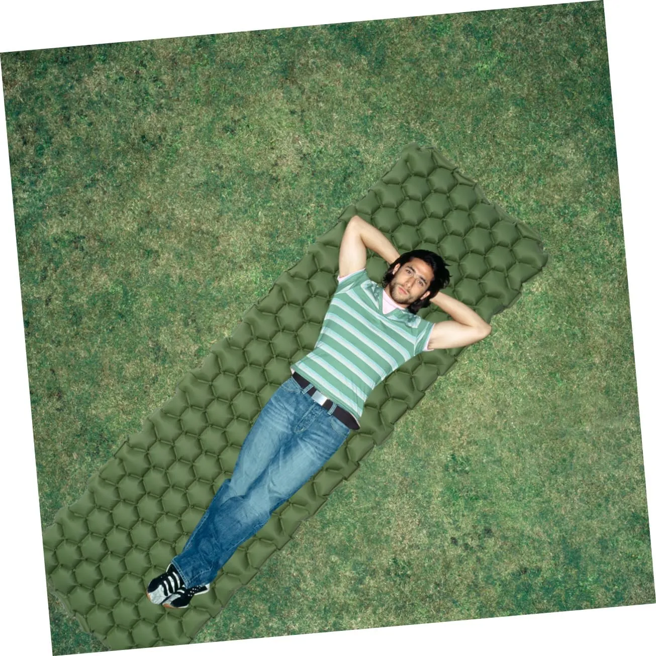HANABASS Outdoor Camping Mattress Inflatable Sleeping Pad for Tent Lightweight Compact for Backpacking Hiking Travel Green Color