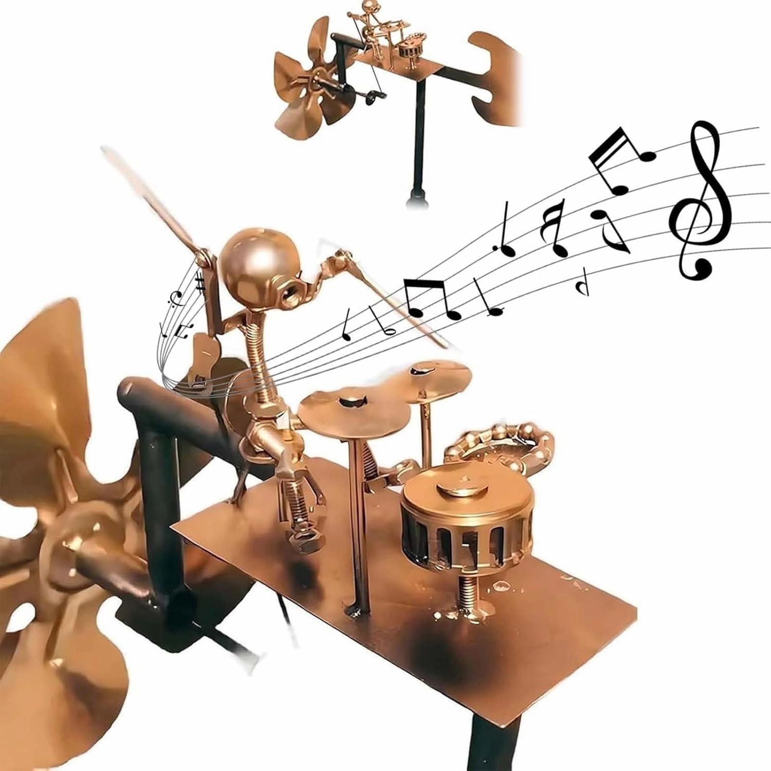 Handmade Metal Drummer Windmill, Metal Art Musician Figurine Wind Mill, Percussionist and Musician Kinetic Spinners, for Garden, Yard, Lawn, Patio, Unique Art Gift for Music Lovers