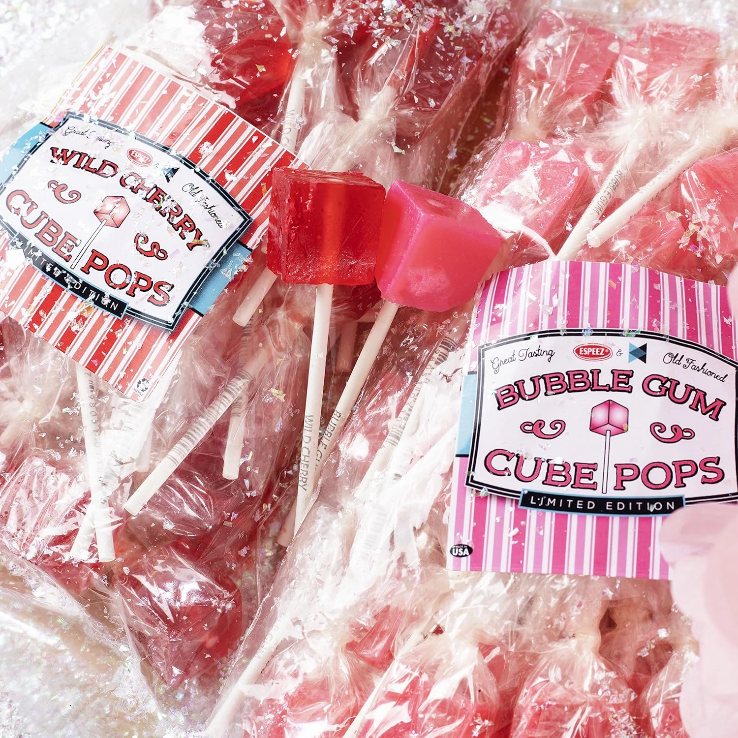 Hard Candy Cube Lollipop Suckers: Individually Wrapped Flavored Sucker Pack by Espeez - Old Fashioned Square Party Pops in Bulk - Cinnamon, 24 Count