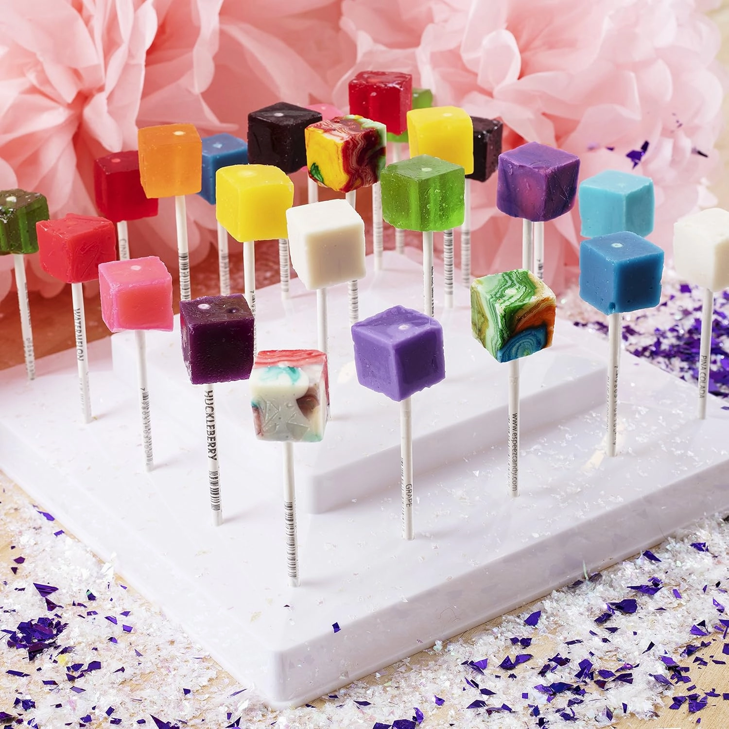 Hard Candy Cube Lollipop Suckers: Individually Wrapped Flavored Sucker Pack by Espeez - Old Fashioned Square Party Pops in Bulk - Cinnamon, 24 Count