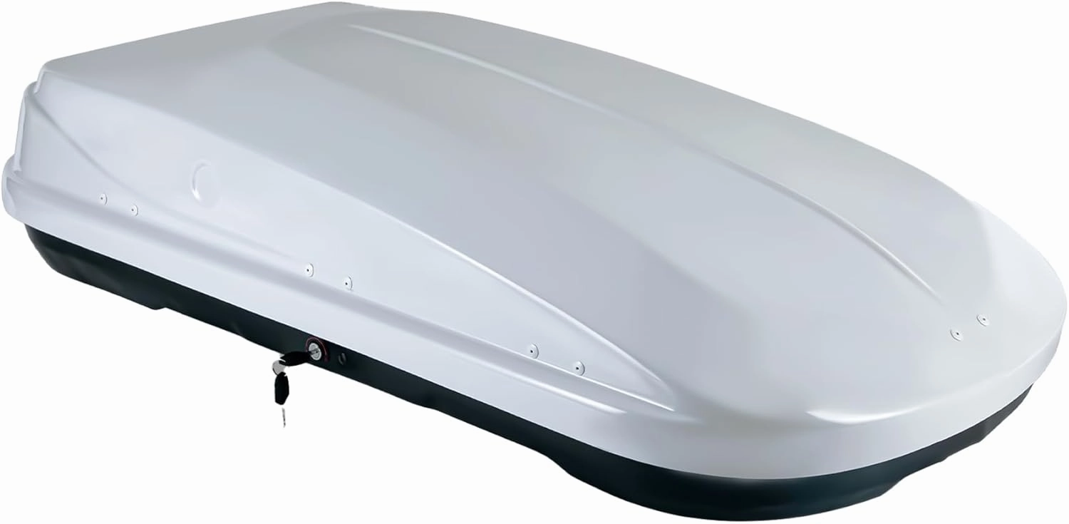 Hard Shell Roof Cargo Carrier – 13 Cubic Feet, 130 lbs Capacity, Tool-Free Install, Universal Fit for Crossbars, Double-Side Opening, Weatherproof ABS PC Roof Box, White