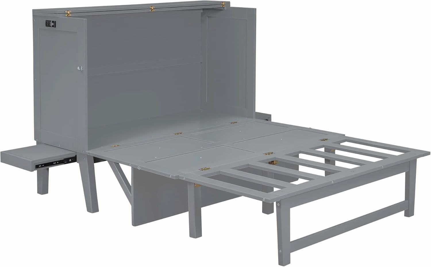 Harper & Bright Designs Full Size Murphy Bed with USB Port, Wooden Full Bed Frame with 2 Removable Desk, Foldable Cube Cabinet Full Platform Bed, Modern Murphy Bed for Guest Room Home Office, Gray