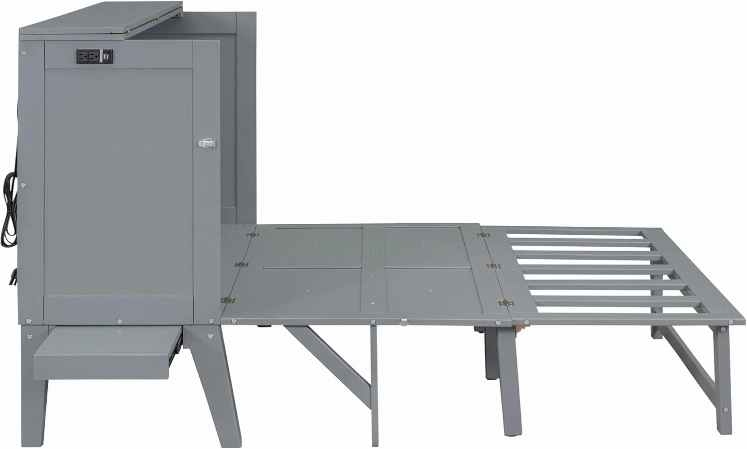 Harper & Bright Designs Full Size Murphy Bed with USB Port, Wooden Full Bed Frame with 2 Removable Desk, Foldable Cube Cabinet Full Platform Bed, Modern Murphy Bed for Guest Room Home Office, Gray