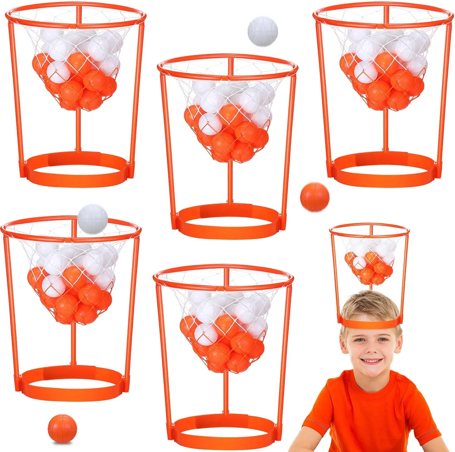 Head Hoop Basketball Party Game Set for Kid Adult Carnival Game Portable Adjustable Basket Net Headband with Balls for Birthday Carnival Office Indoor Outdoor Activity Fun Gift Back to School(66 Pcs)