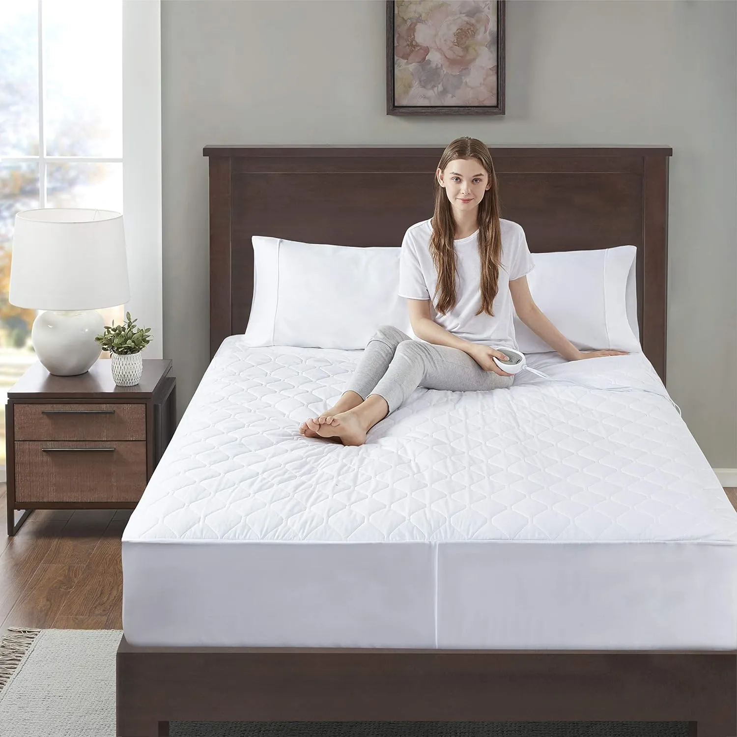 Heated Mattress pad King Size| Dual Control | Electric Bed Warmer W/Adjustable Zone Heating | Fit Up to 15 Inch | 12.5ft Long Cord - 78x80 Inch, White