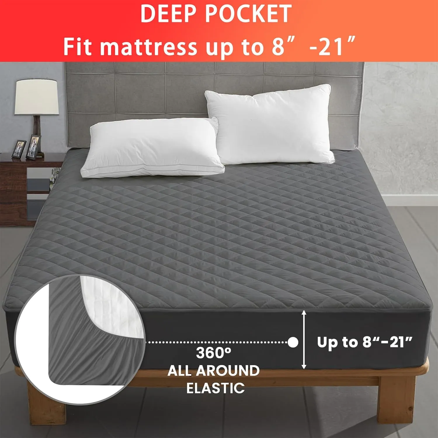 Heated Mattress Pad Queen Size, Electric Mattress Pad Cover w/Dual Control 8 Heating Settings, Bed Warmer w/ 4 Auto Shut Off Settings, UL Certified, Deep Pocket, Machine Washable, Dark Grey