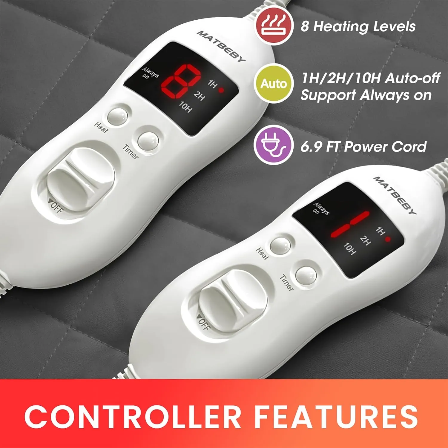 Heated Mattress Pad Queen Size, Electric Mattress Pad Cover w/Dual Control 8 Heating Settings, Bed Warmer w/ 4 Auto Shut Off Settings, UL Certified, Deep Pocket, Machine Washable, Dark Grey