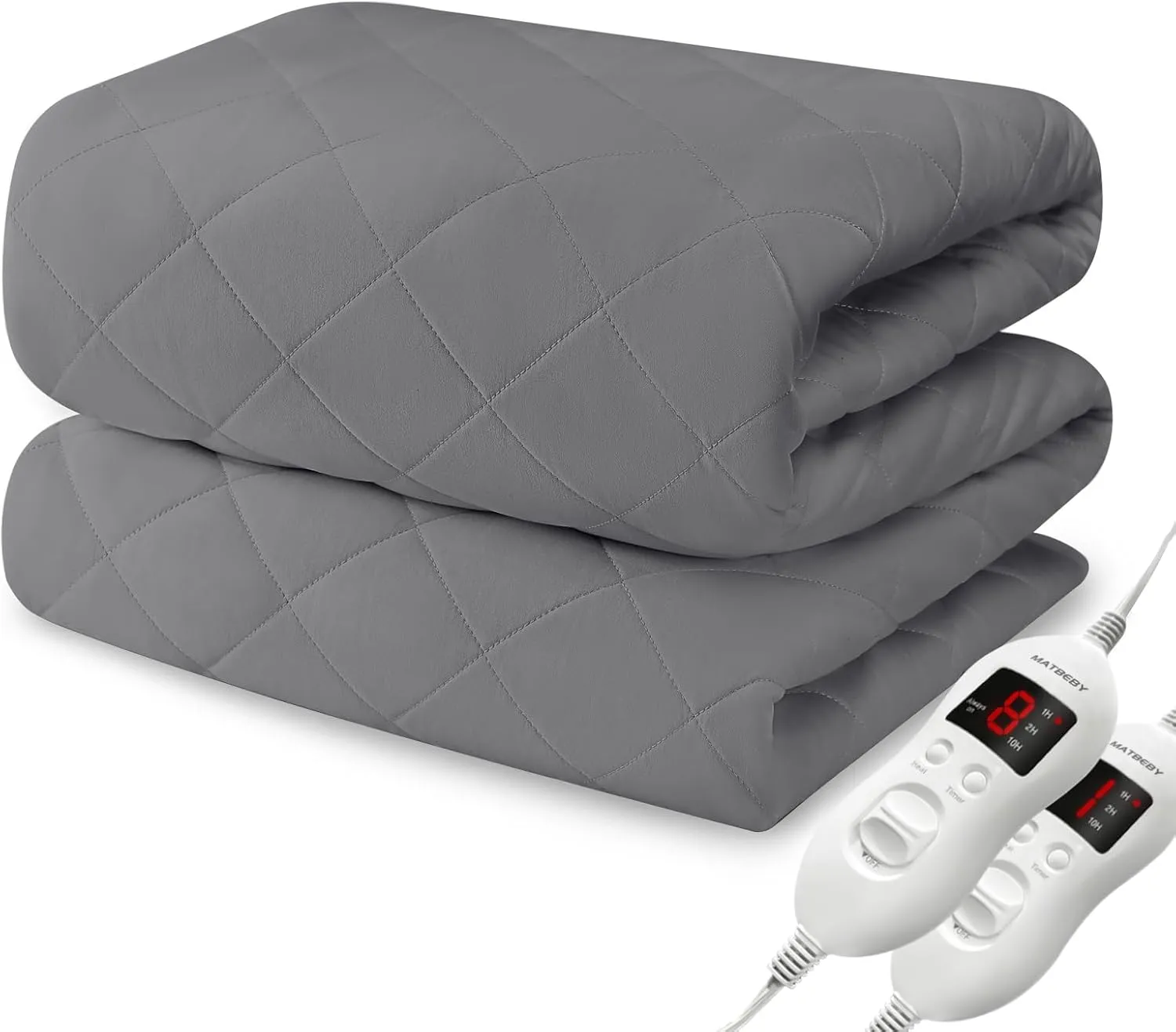 Heated Mattress Pad Queen Size, Electric Mattress Pad Cover w/Dual Control 8 Heating Settings, Bed Warmer w/ 4 Auto Shut Off Settings, UL Certified, Deep Pocket, Machine Washable, Dark Grey