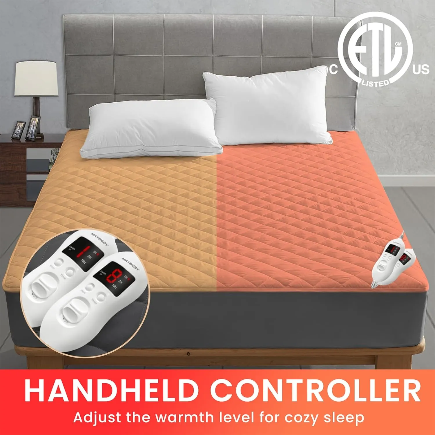 Heated Mattress Pad Queen Size, Electric Mattress Pad Cover w/Dual Control 8 Heating Settings, Bed Warmer w/ 4 Auto Shut Off Settings, UL Certified, Deep Pocket, Machine Washable, Dark Grey