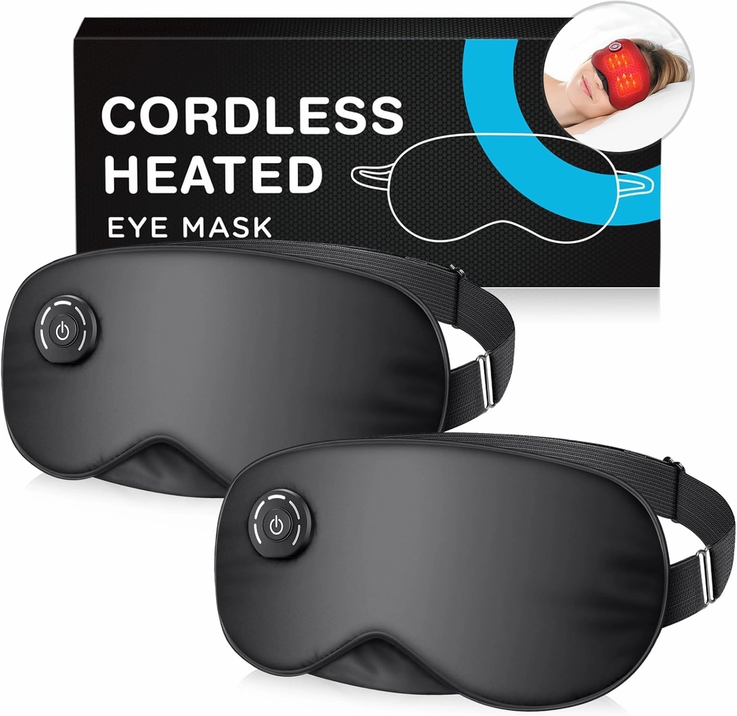 Heated Eye Mask Cordless,USB Eyes Heating Pad,Mask with Temperature Control,Electric Warm Eye Compress for Dry Eyes,Blepharitis,Chalazion,Gift for Men Women(2Packs)