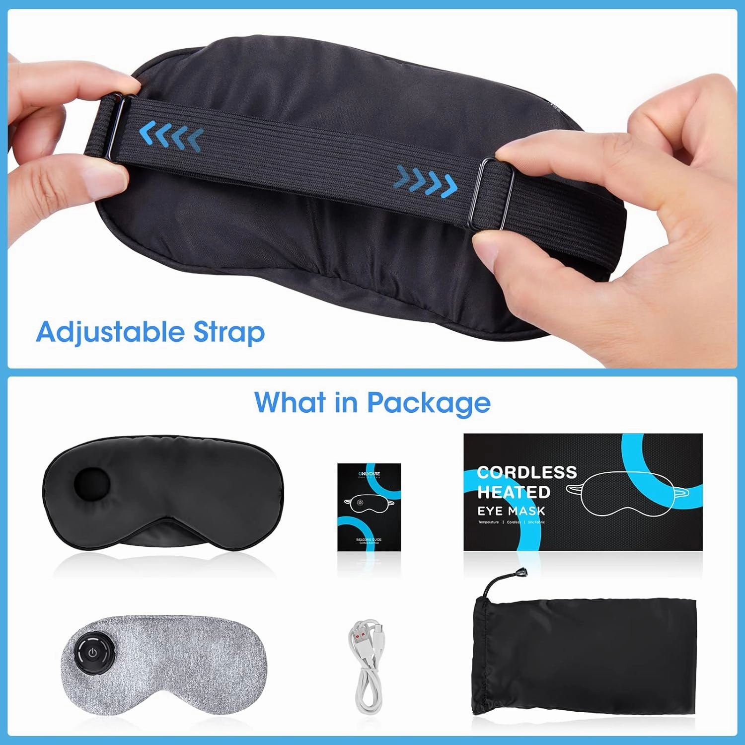 Heated Eye Mask Cordless,USB Eyes Heating Pad,Mask with Temperature Control,Electric Warm Eye Compress for Dry Eyes,Blepharitis,Chalazion,Gift for Men Women(2Packs)