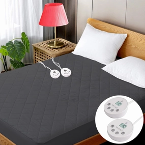 Heated Mattress Pad Cal King Quilted Zone Heating Electric Bed Warmer Comfort Heat Mattress Pad Cover Dual Controller（10 Heat Setting | 1-12 Hours Auto Shut Off | with 8-21 Inch Deep Pocket） Gray