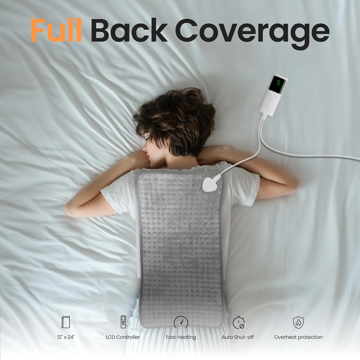 Heating Pad for Back, Neck, Shoulders & Period Cramps, 9 Heat Settings, Auto Shut-Off, Rapid Heating, 12''24'', Velvet-like Fabric, Moonlit Velvet