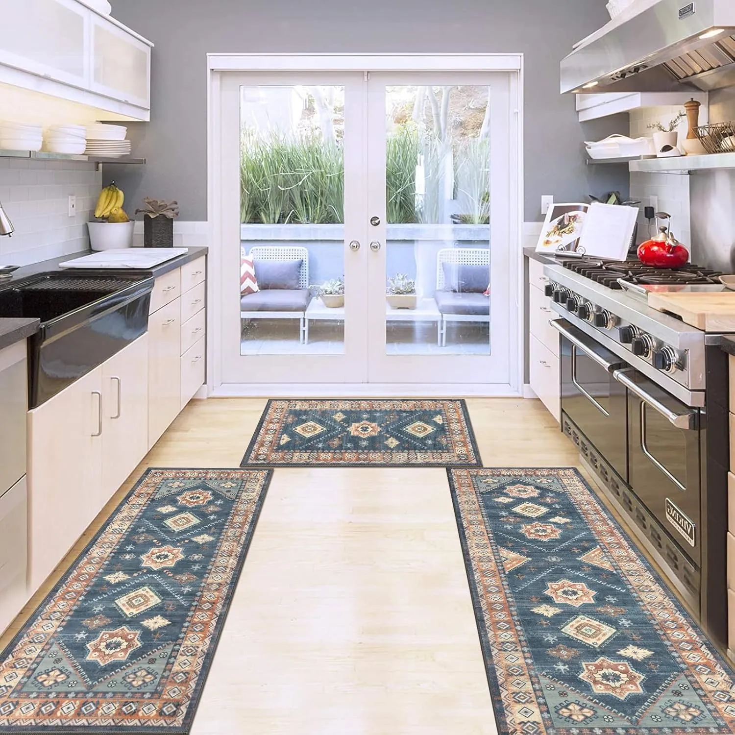 HEBE Boho Kitchen Rug Sets 3 Piece with Runner Non Slip Kitchen Rugs and Mats Washable Kitchen Mats for Floor Thick Kitchen Floor Mat Carpet Runner Rugs for Hallway Laundry Holiday Decor
