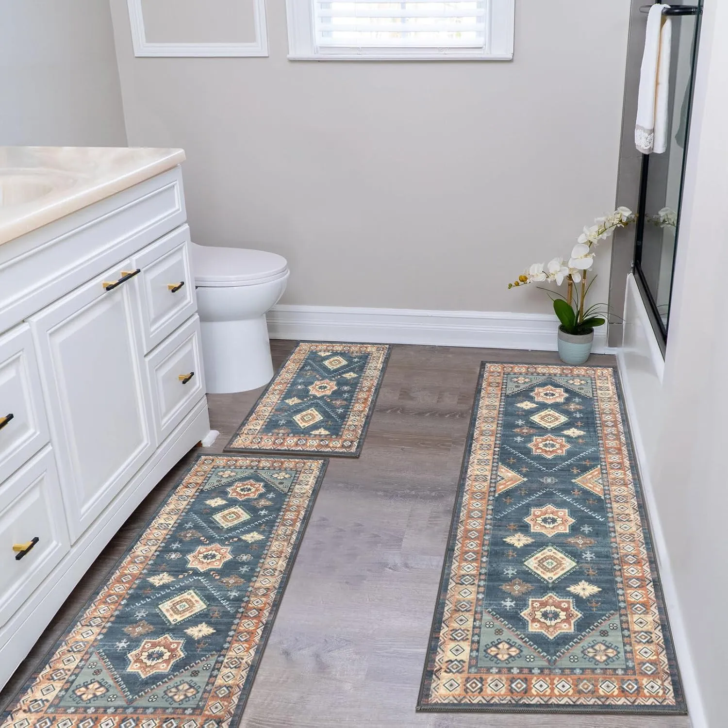 HEBE Boho Kitchen Rug Sets 3 Piece with Runner Non Slip Kitchen Rugs and Mats Washable Kitchen Mats for Floor Thick Kitchen Floor Mat Carpet Runner Rugs for Hallway Laundry Holiday Decor