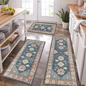 HEBE Boho Kitchen Rug Sets 3 Piece with Runner Non Slip Kitchen Rugs and Mats Washable Kitchen Mats for Floor Thick Kitchen Floor Mat Carpet Runner Rugs for Hallway Laundry Holiday Decor