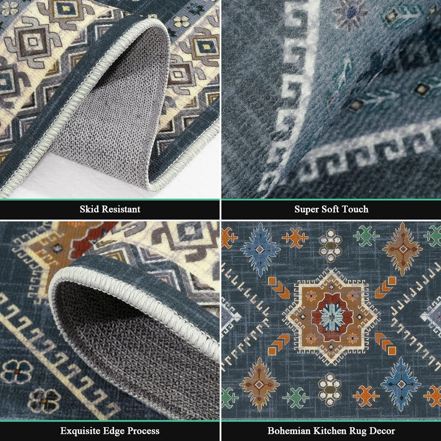 HEBE Boho Kitchen Rug Sets 3 Piece with Runner Non Slip Kitchen Rugs and Mats Washable Kitchen Mats for Floor Thick Kitchen Floor Mat Carpet Runner Rugs for Hallway Laundry Holiday Decor