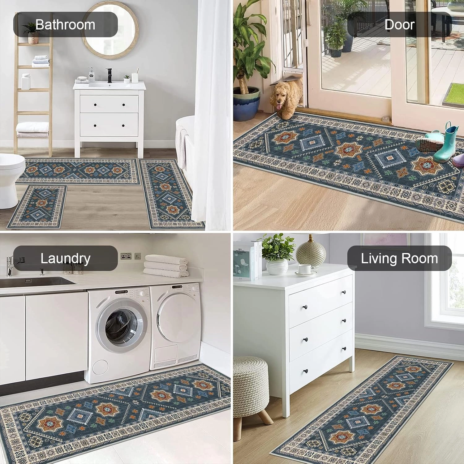 HEBE Boho Kitchen Rug Sets 3 Piece with Runner Non Slip Kitchen Rugs and Mats Washable Kitchen Mats for Floor Thick Kitchen Floor Mat Carpet Runner Rugs for Hallway Laundry Holiday Decor