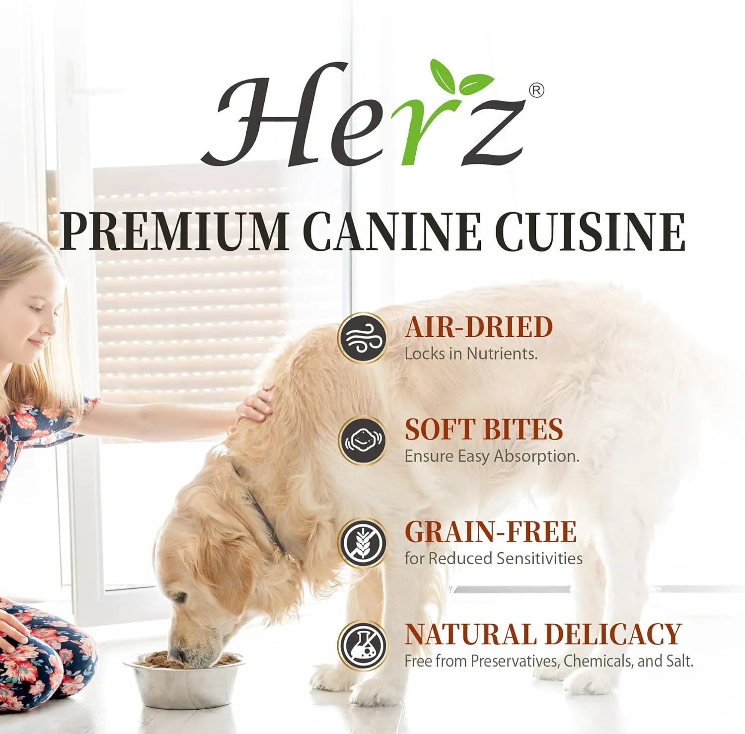 Herz Air-Dried Dog Food Beef & Duck Liver Recipe 1 lb, All-Natural, High-Protein, Grain-Free, Limited Ingredients, Complete & Balanced, Premium Canine Cuisine