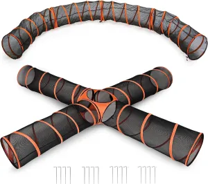 Hide N Side Kids Play Tunnels, Indoor Outdoor Crawl Through Tunnel for Kids Dog Toddler Babies Children, Pop up Tunnel Gift Toy (Orange/Black, 4 Way)
