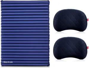 Hikenture Double Sleeping Pad Small with 2 Inflatable Camping Pillows Blue