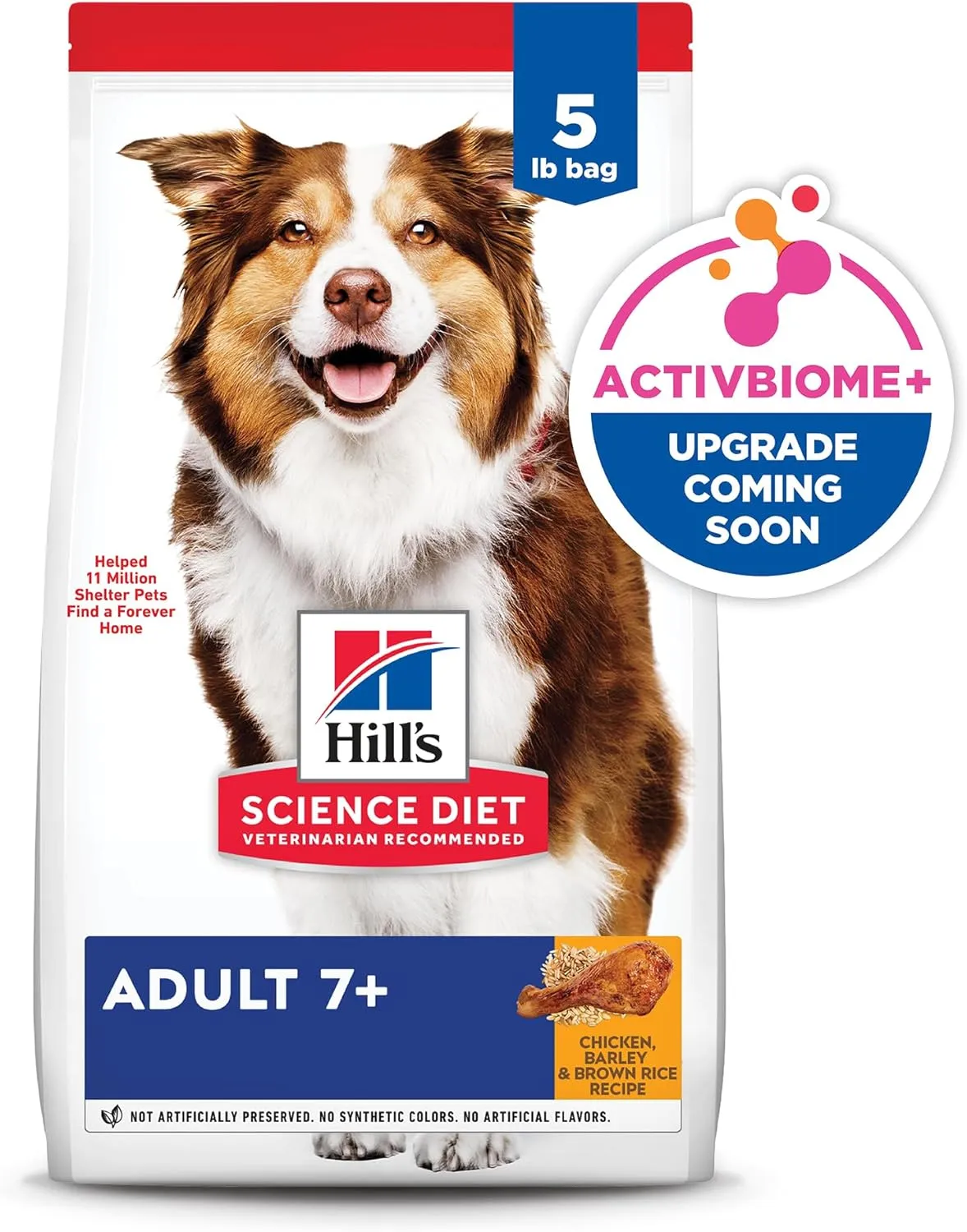 Hill's Science Diet Adult 7 , Senior Adult 7  Premium Nutrition, Dry Dog Food, Chicken, Brown Rice, & Barley, 5 lb Bag