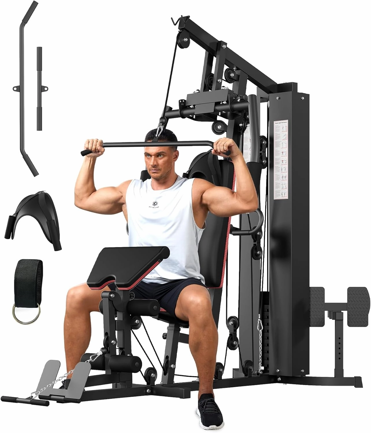 Home Gym Machine, Full Body Workout Machine with 150LBS Weight Stack, Multifunctional All in One Exercise Equipment Station with Preacher Curl Pad, Leg Developer for Strength Training