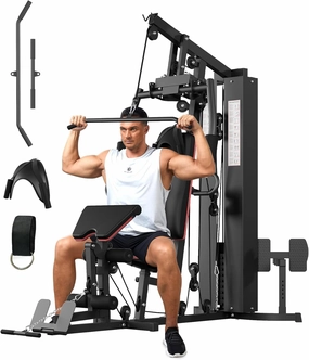 Home Gym Machine, Full Body Workout Machine with 150LBS Weight Stack, Multifunctional All in One Exercise Equipment Station with Preacher Curl Pad, Leg Developer for Strength Training