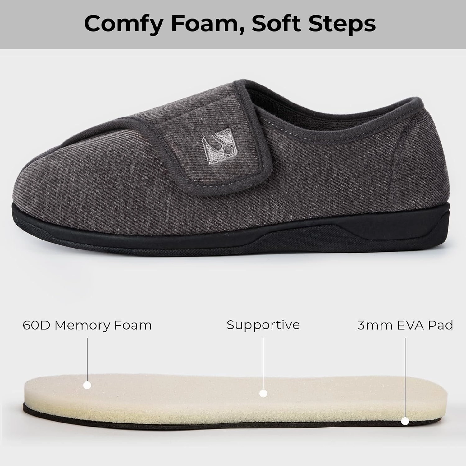 HomeTop Men's Adjustable Chenille Slippers Wide Soft Comfy Non-slip Indoor House Shoes
