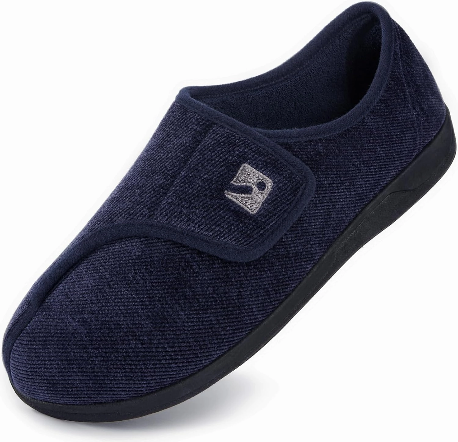 HomeTop Men's Adjustable Chenille Slippers Wide Soft Comfy Non-slip Indoor House Shoes